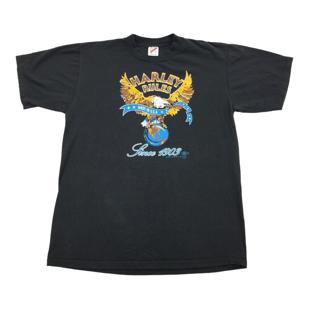 Vintage 1987 Harley Davidson Rules Single Stitch T-Shirt Size Large Mens Black L